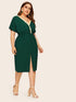 Plus Surplice Neck Slit Hem Midi Dress